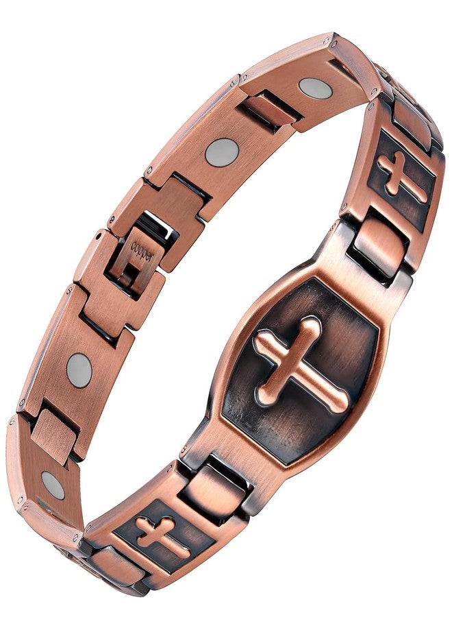 Feraco Copper Cross Magnetic Therapy Cooper Christian Bracelets with 3800 Gauss Magnets, Men's 99.99% Pure Copper - Image 1
